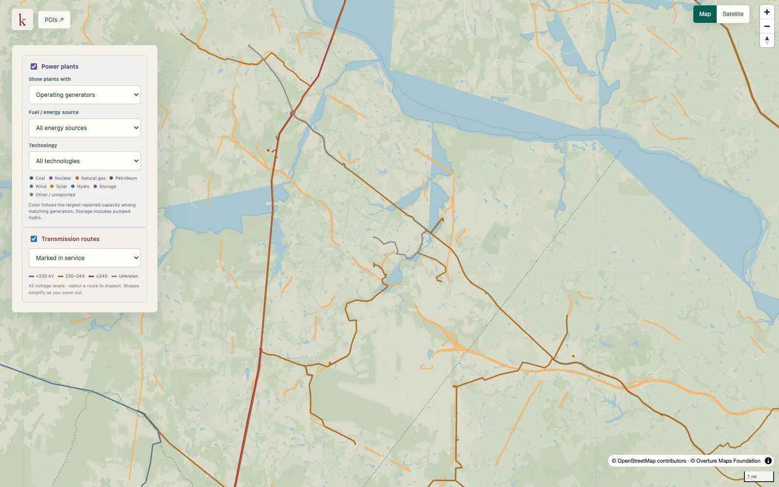 Power infrastructure around Ashburn, Virginia, shown in Korzy for data center site research